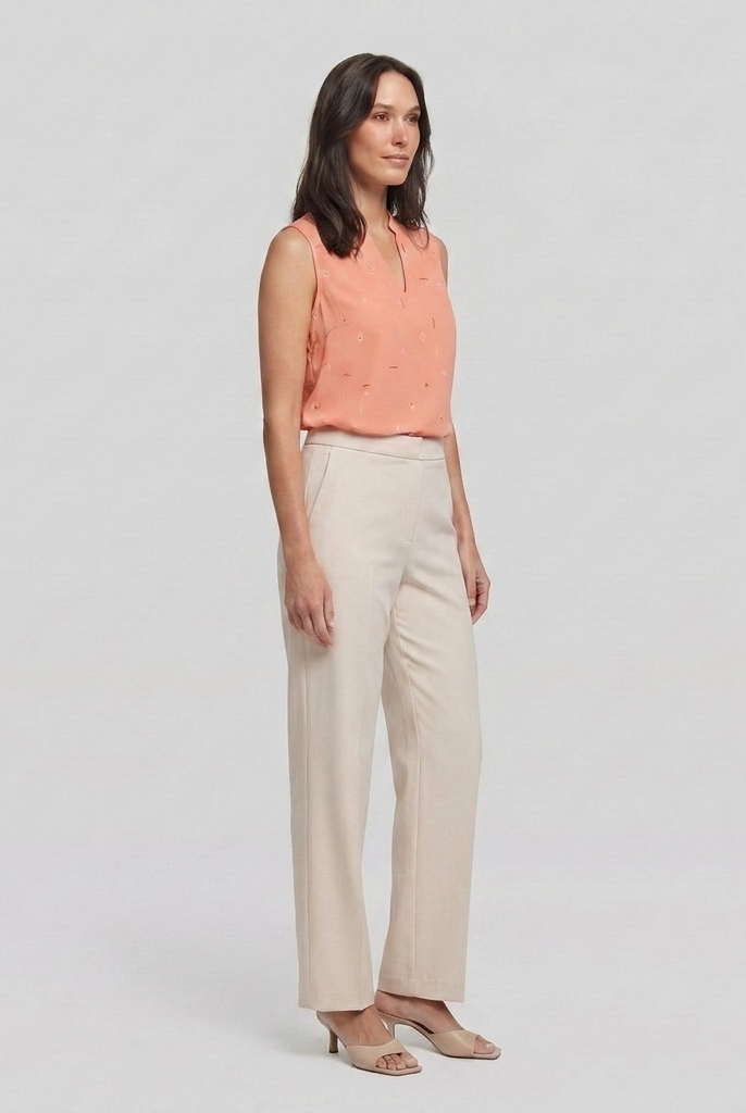 Women's Sleeveless V-Neck Blouse in Peach - Side View