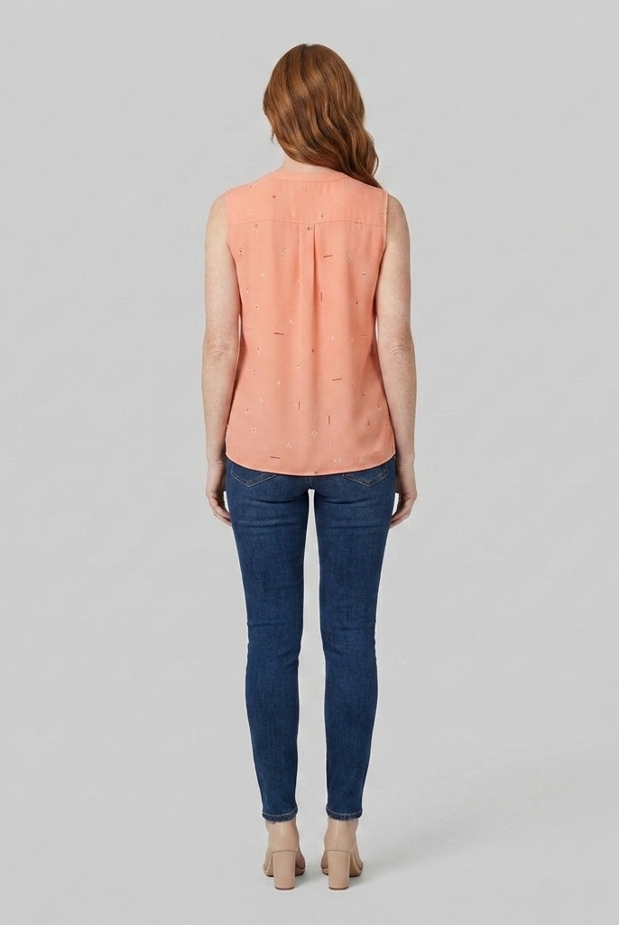 Women's Sleeveless V-Neck Blouse in Peach - Back View