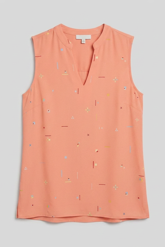 Women's Sleeveless V-Neck Blouse in Peach - Product Flat Lay