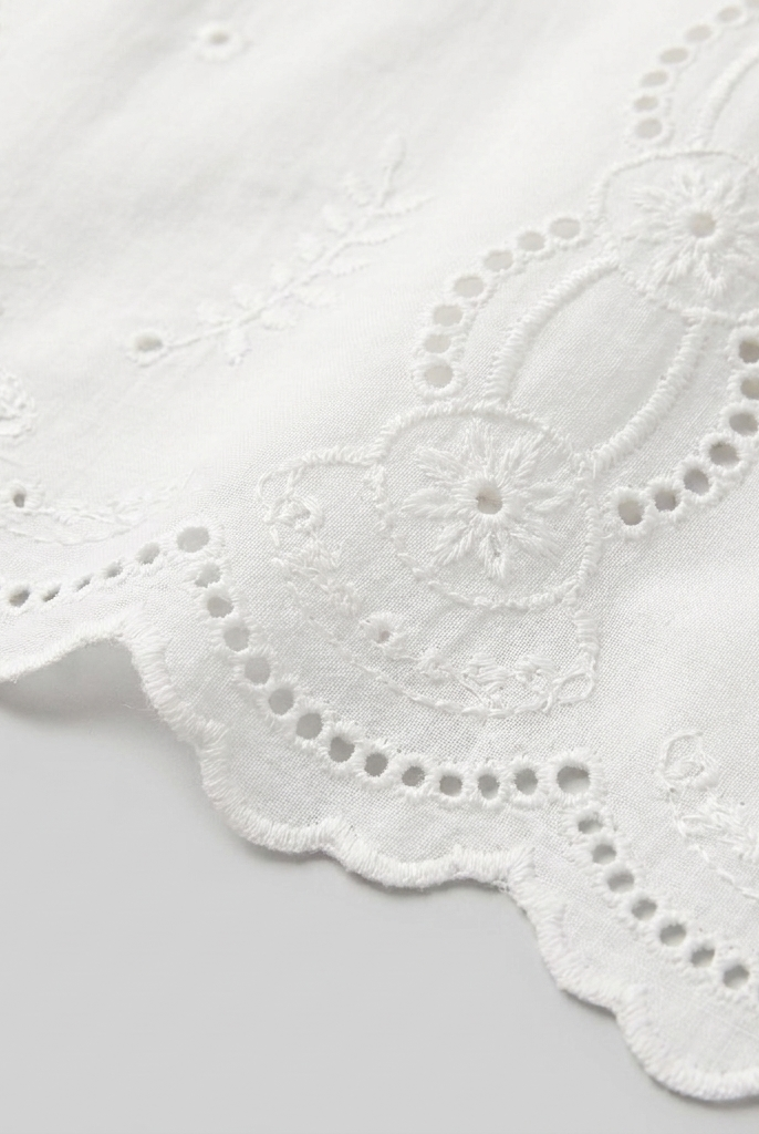 Pamela Boutique white broderie anglaise fabric texture close-up