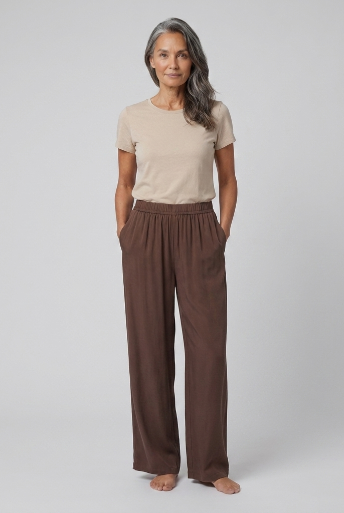 Pamela Boutique brown wide leg trousers, model front pose B