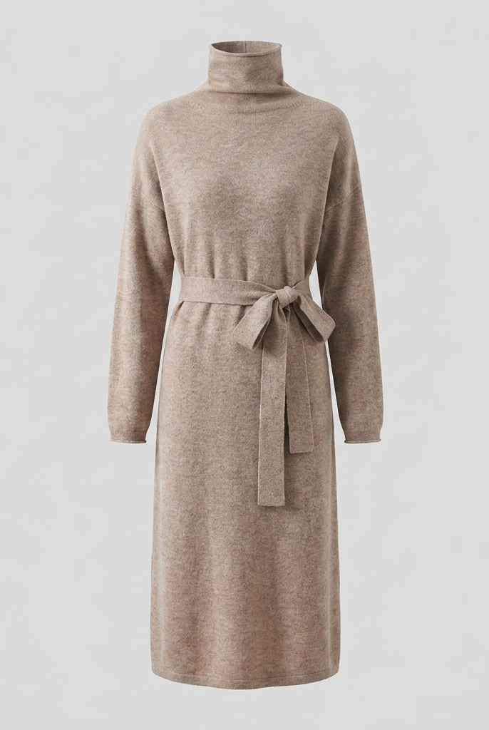 Isabella wool-blend turtleneck knit midi dress, flat lay product shot