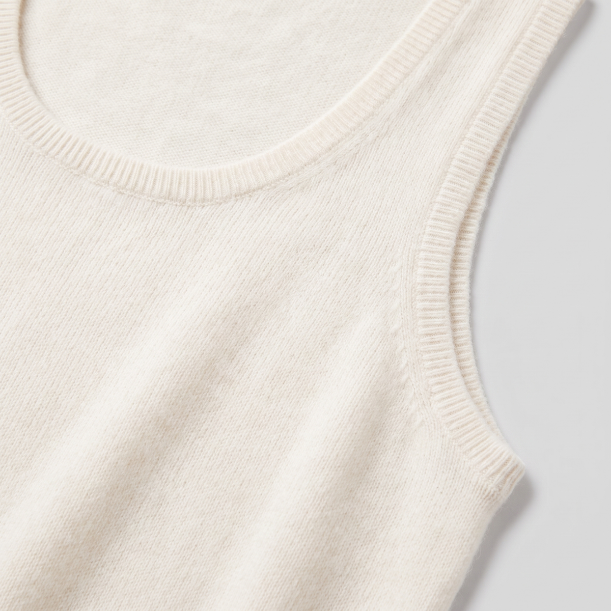 Ivanna knit vest ribbed neckline and knit texture close-up
