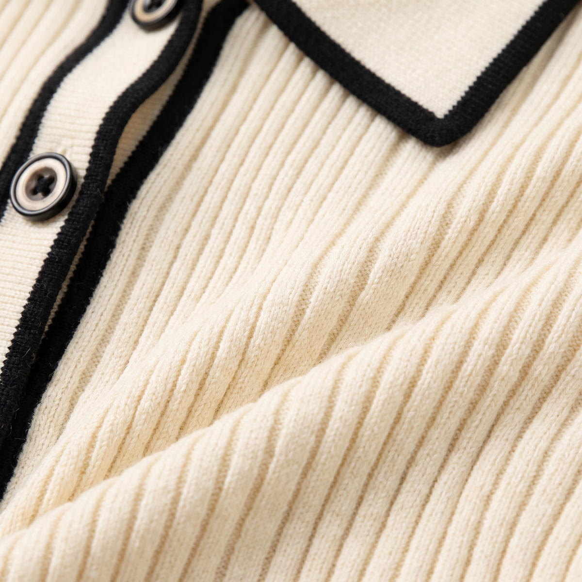 Livia midi dress contrast-trim collar and rib texture close-up