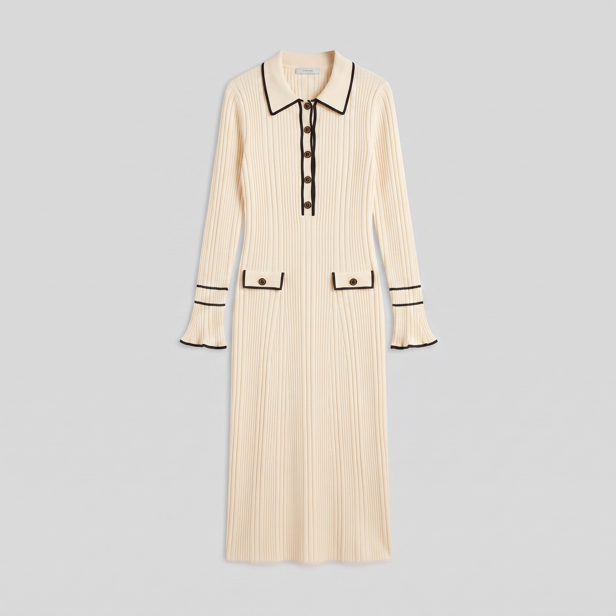 Livia ribbed contrast-trim midi dress, flat lay product shot