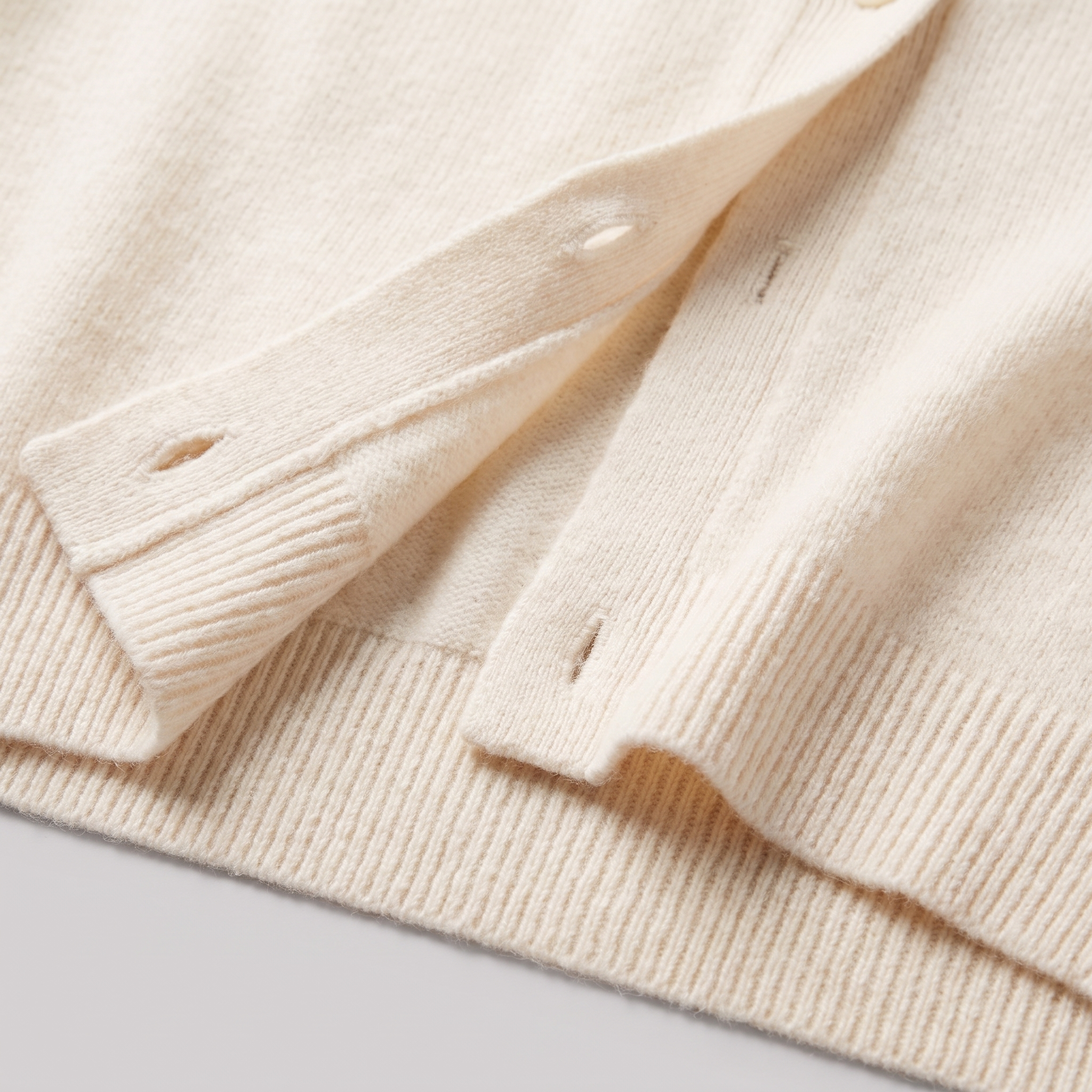 Nora long cardigan front edge and wool knit texture close-up