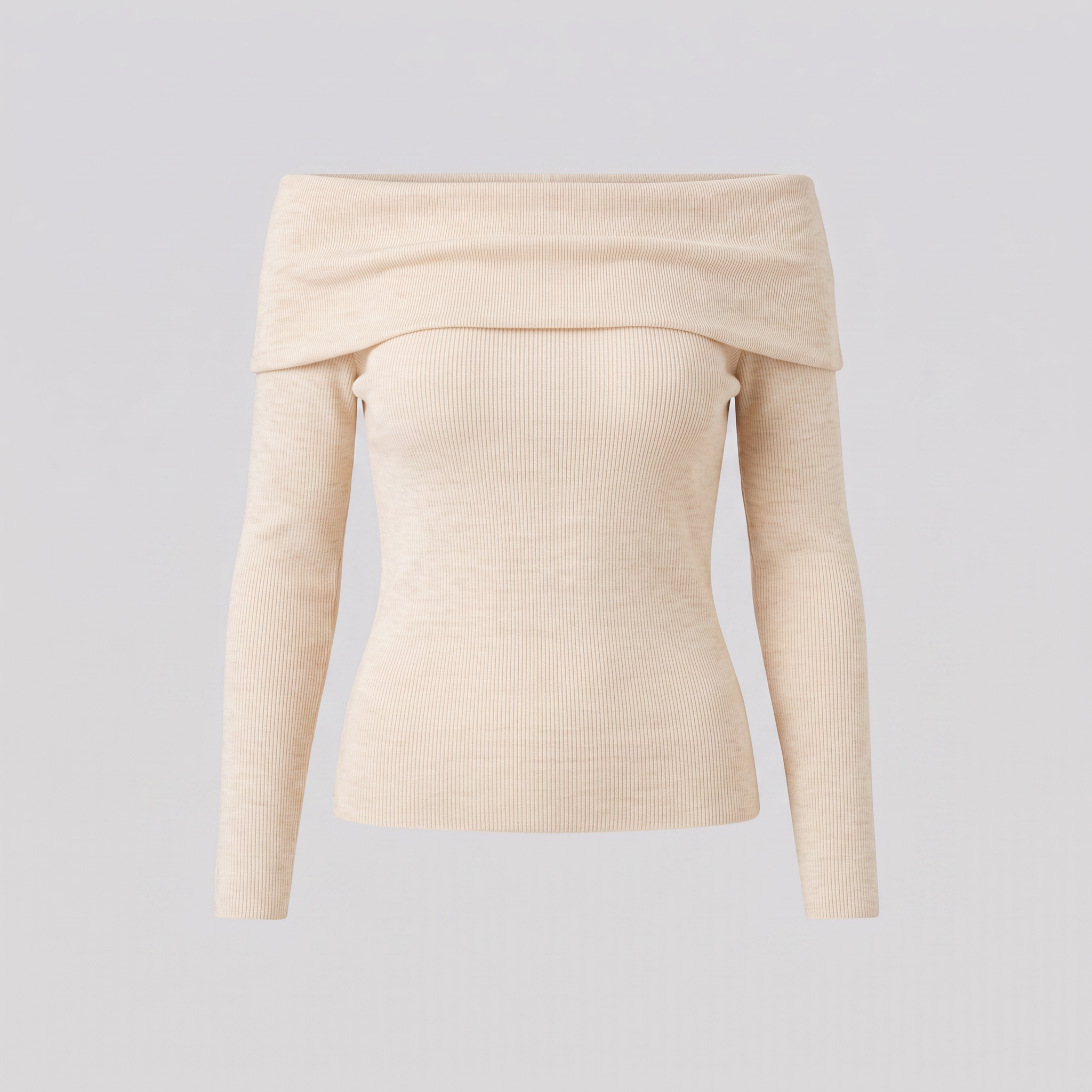 Oriana ribbed off-shoulder top in cream, flat lay product shot