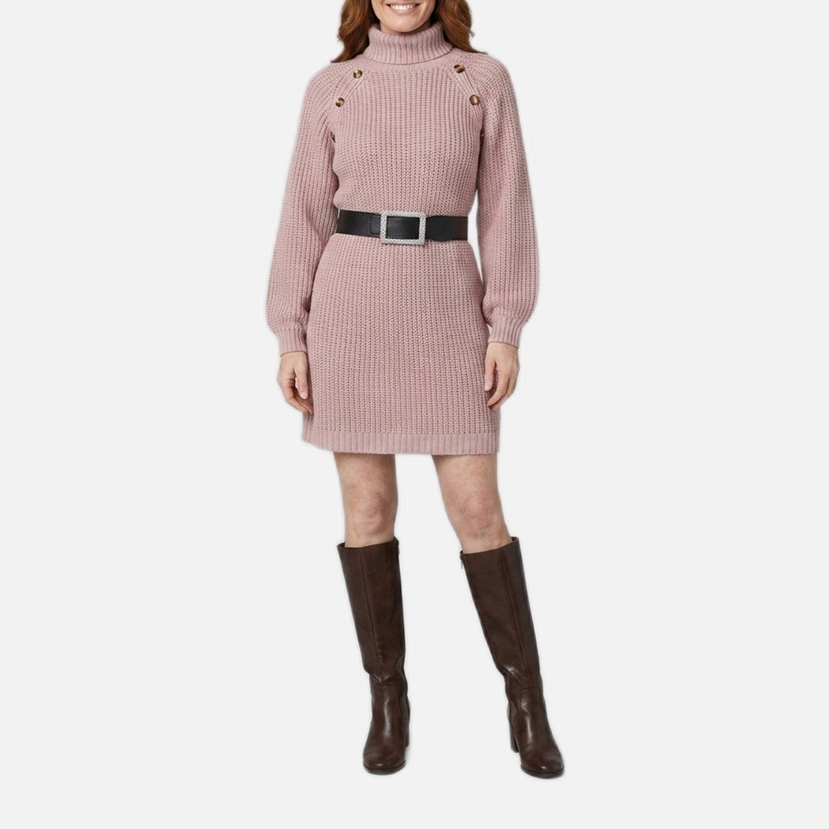 Women's Knit Dress – Turtleneck, A-Line, Acrylic Blend