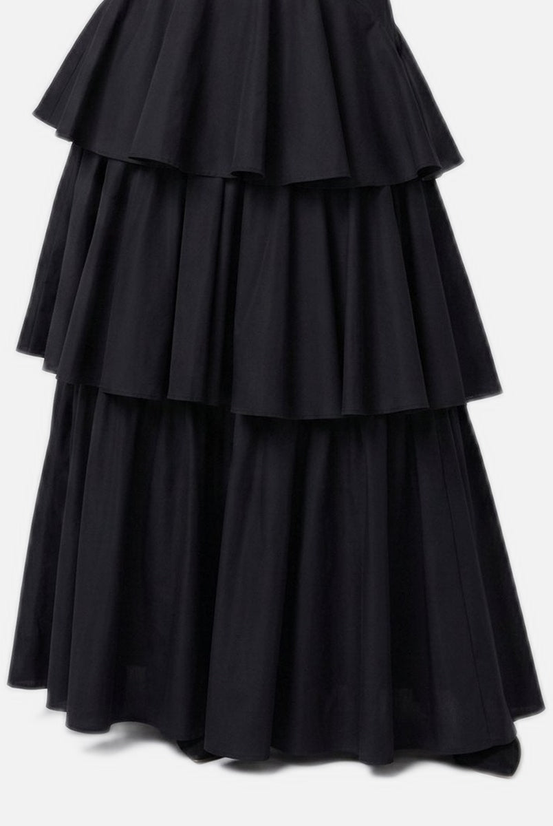 Women's Maxi Skirt – Pleated Tiered, Lined Design, Elastic Panels