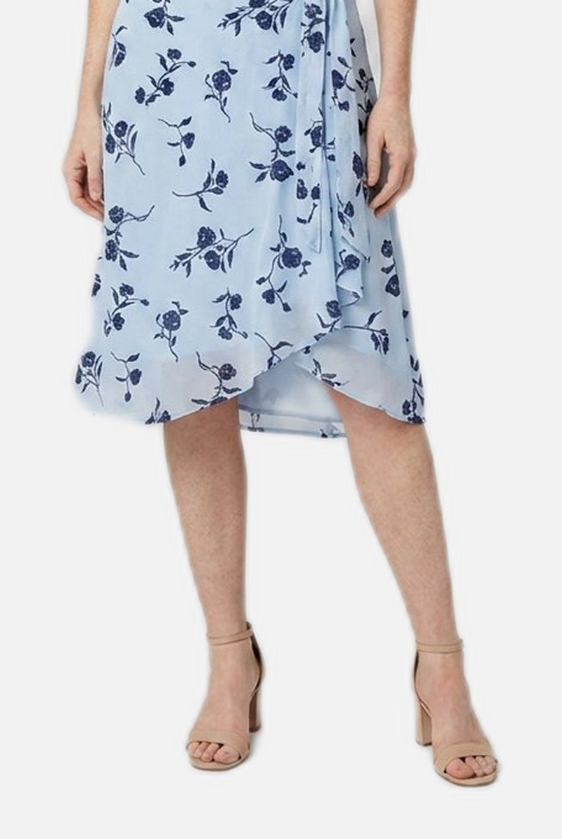 Women's Midi Skirt – Blue Floral, Wrap Style