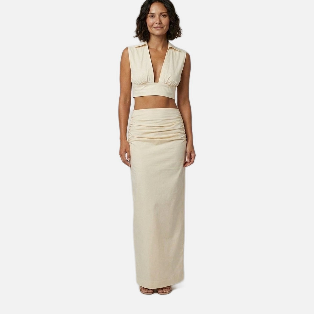 Women's Co Ord Set – Ruffled Two Piece Maxi Skirt and Crop Top