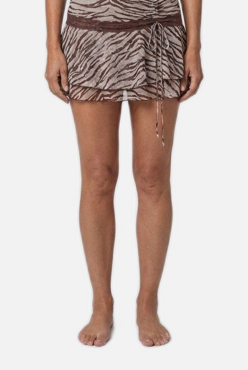 Women's Mini Skirt – Zebra Print Mesh with Double Lace Trim