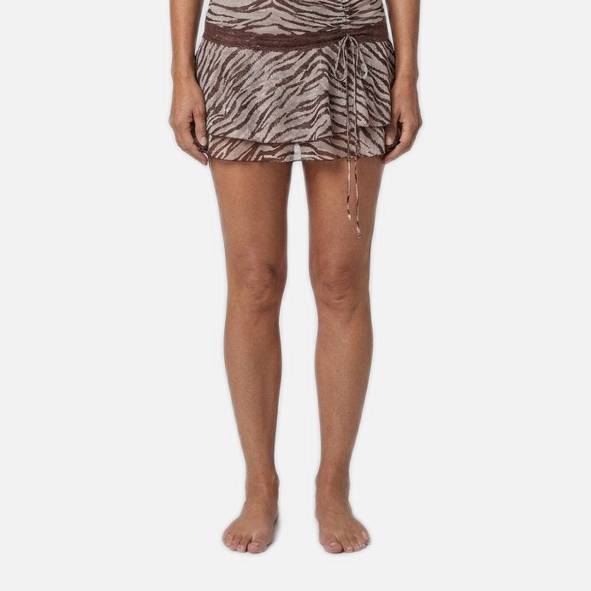 Women's Mini Skirt – Zebra Print Mesh with Double Lace Trim