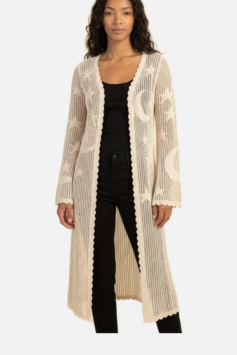 Women's Lace Duster – Cotton Viscose Blend, Celestial Print