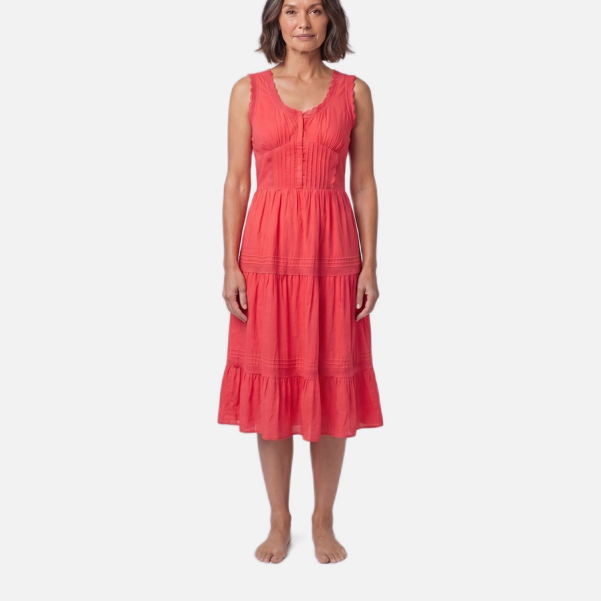 Women's Midi Dress – Corset-Effect Bodice, Embroidered