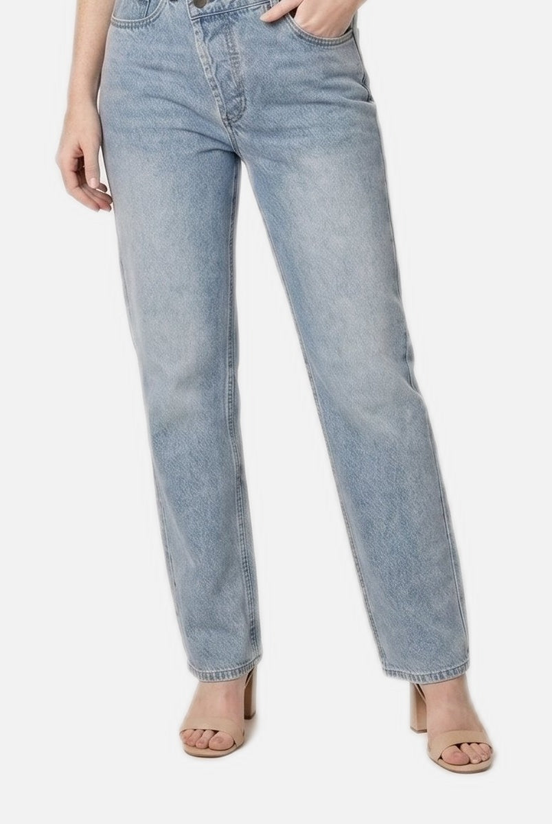 Women's Straight Leg Jeans – Asymmetric Waist, Cotton Blend