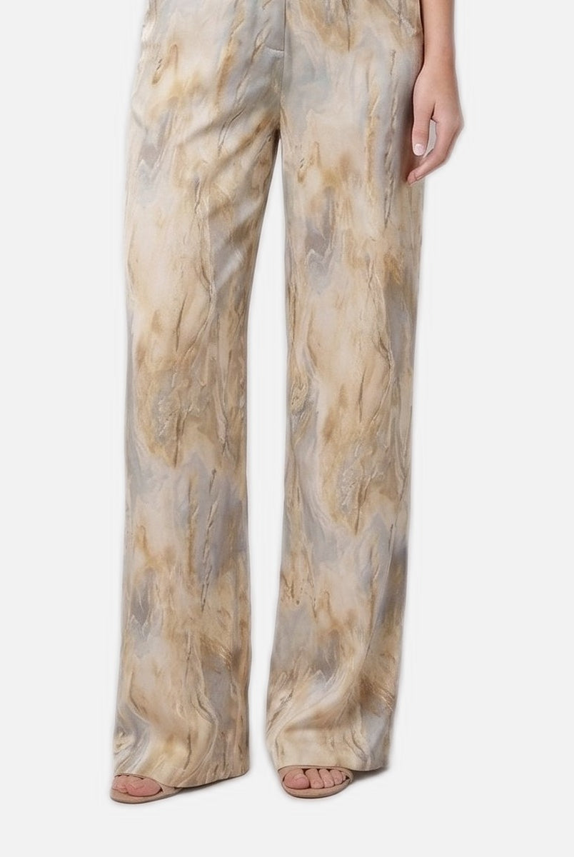 Women's High-Waisted Trousers – Marble Print, Full Length