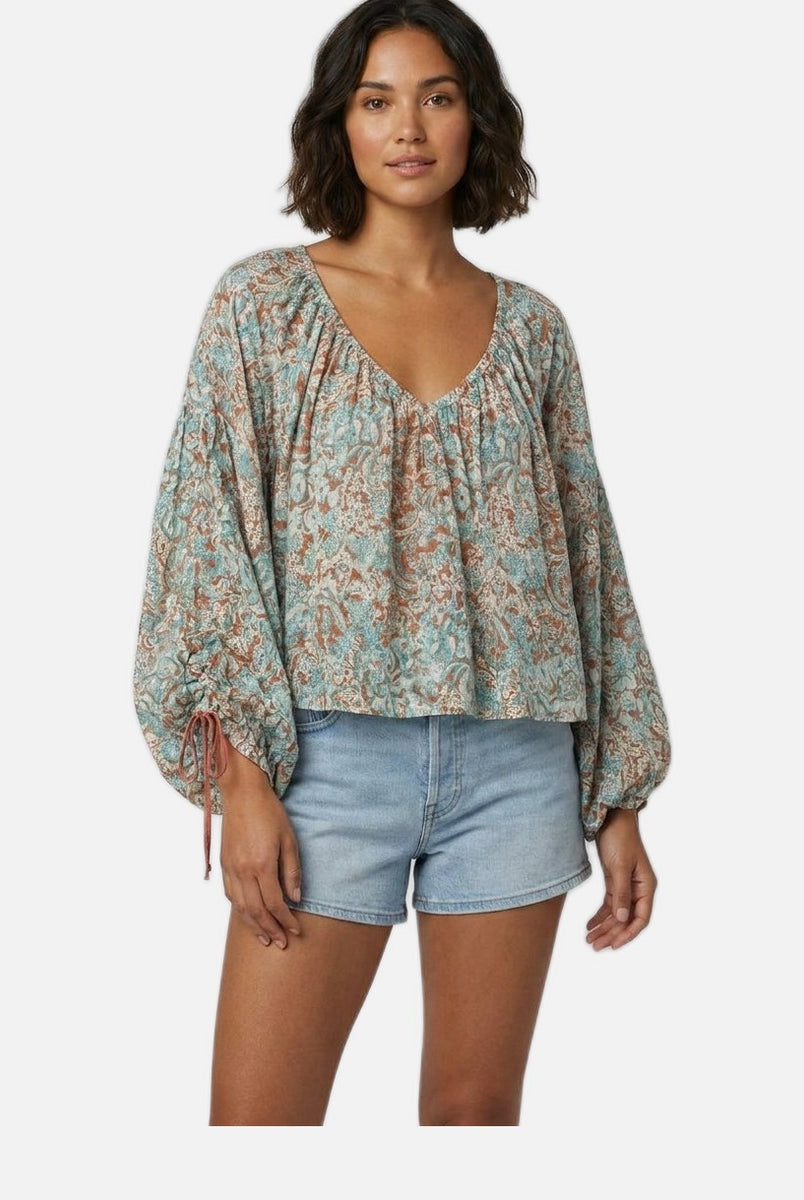 Women's Floral Blouse – Organic Cotton Puff Sleeve Top