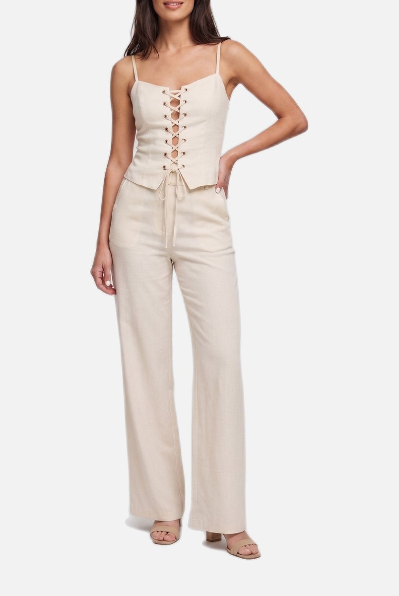 Women's Co-ord Set – Wide Leg Trousers and Lace-Up Top