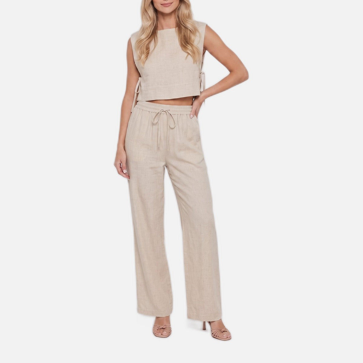 Women's Co-ord Set – Linen Blend, Wide Leg Trousers