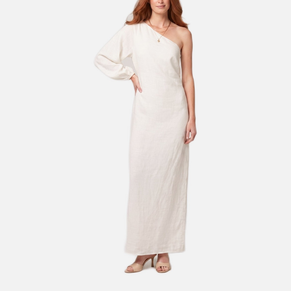 Women's One-Shoulder Maxi Dress – Cotton-Linen Blend