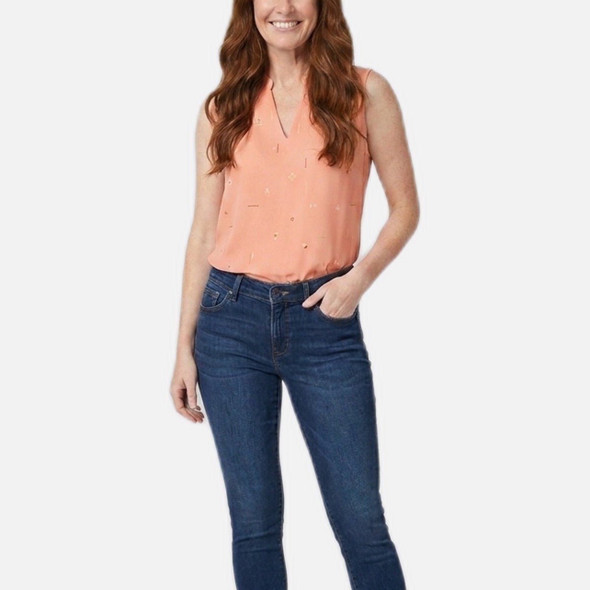 Women's Sleeveless Blouse – V-Neck, Regular Fit, Mid-Hip