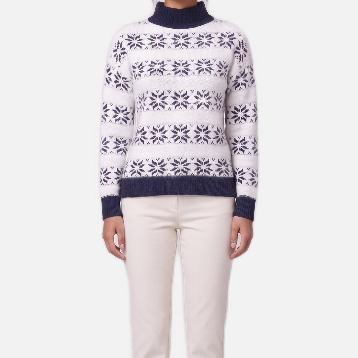 Women's Snowflake Knit Sweater – Nordic Pattern, Acrylic Blend