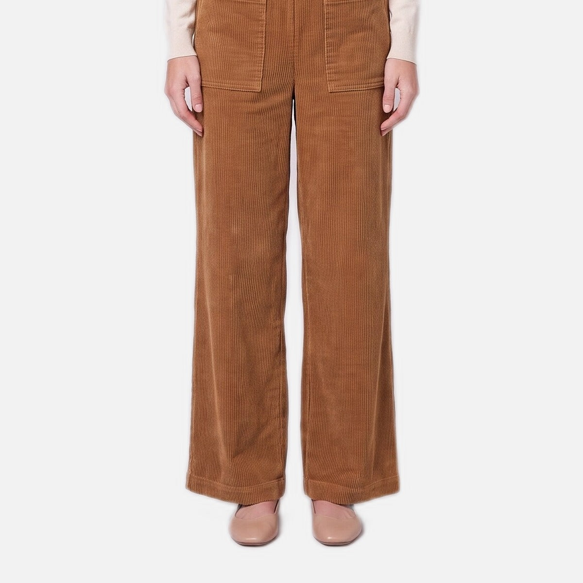 Women's Corduroy Trousers – Patch Pockets, High Waist