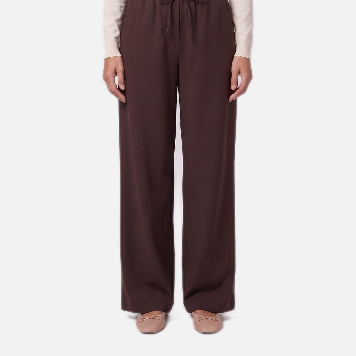 Women's Wide Leg Trousers – Chocolate, Elastic Waist