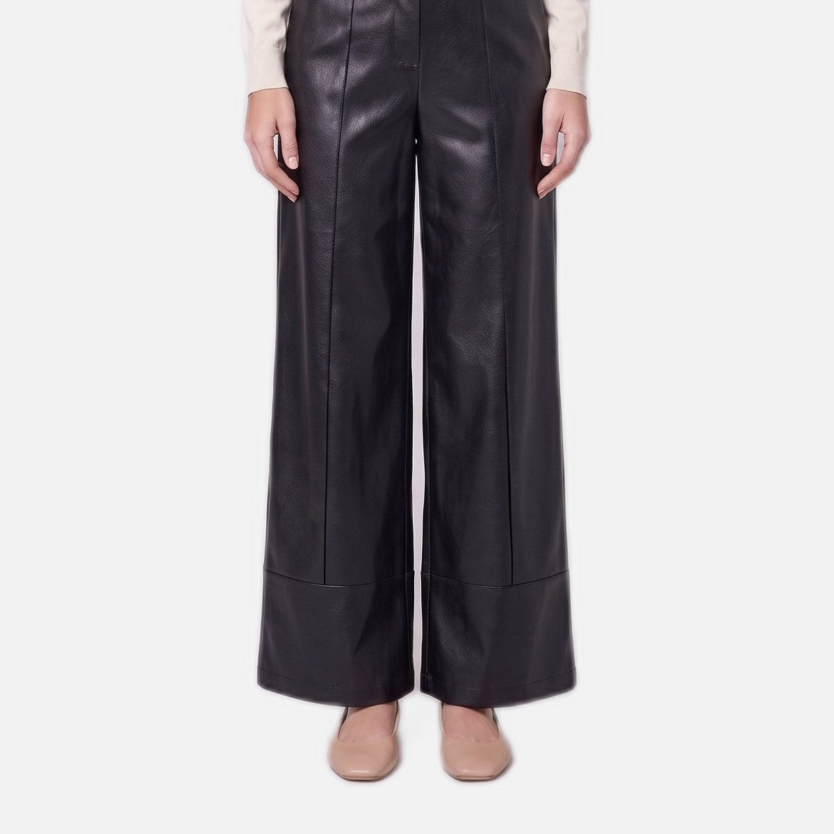 Women's Faux Leather Wide Leg Trousers – High Waist