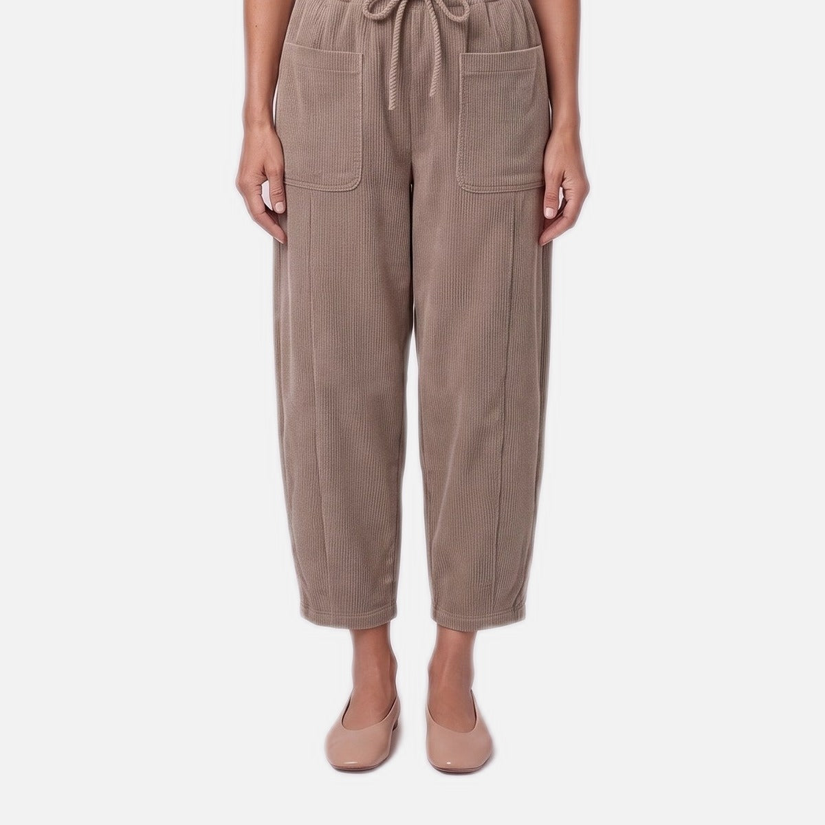 Women's Barrel Leg Trousers – Drawstring, Soft Cord
