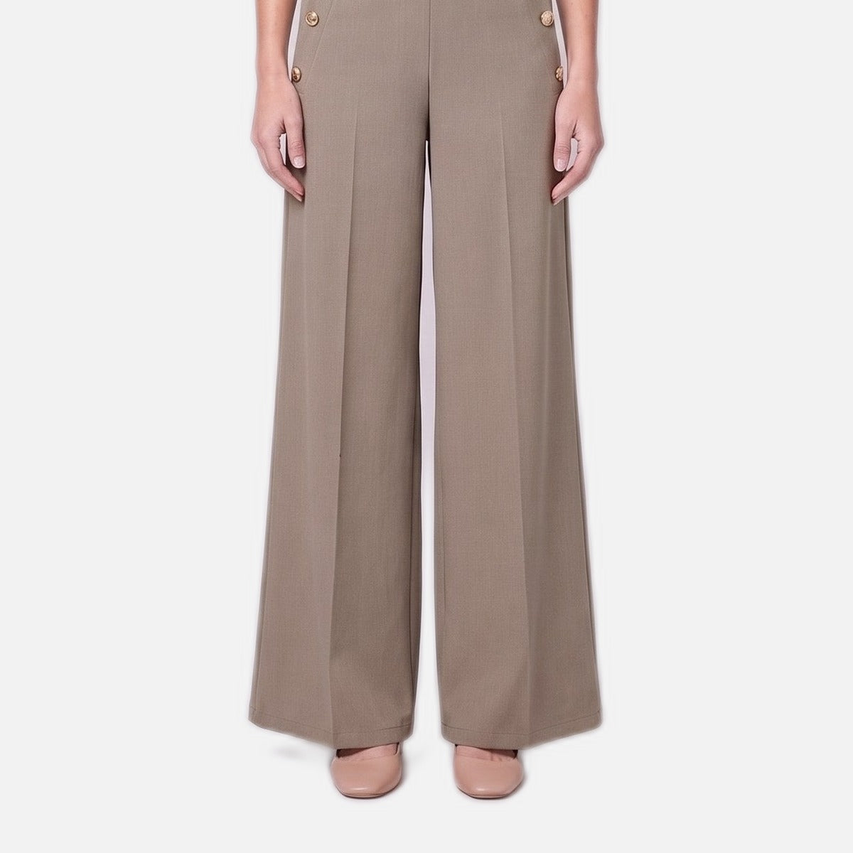 Women's Pleated Wide Leg Trousers – Gold Buttons