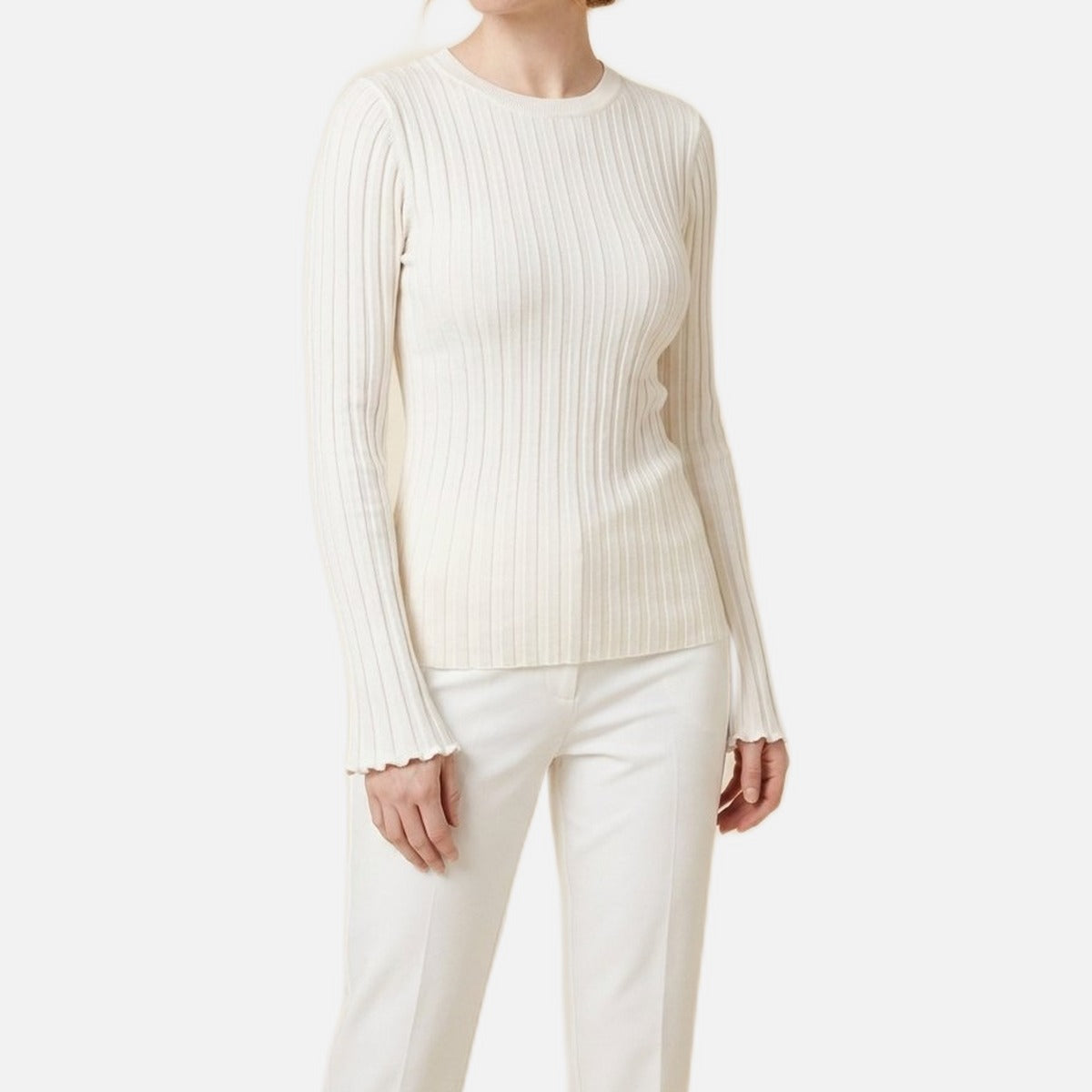 Women's Ribbed Knit Top – Slim Fit, Flared Cuffs