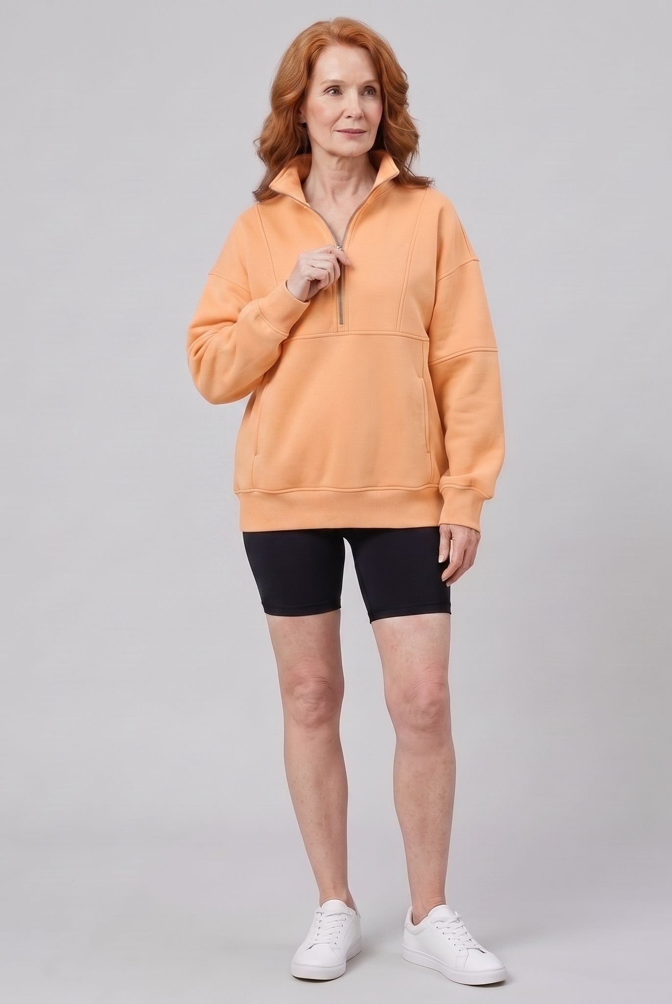 Paloma oversized half-zip sweatshirt in apricot on model