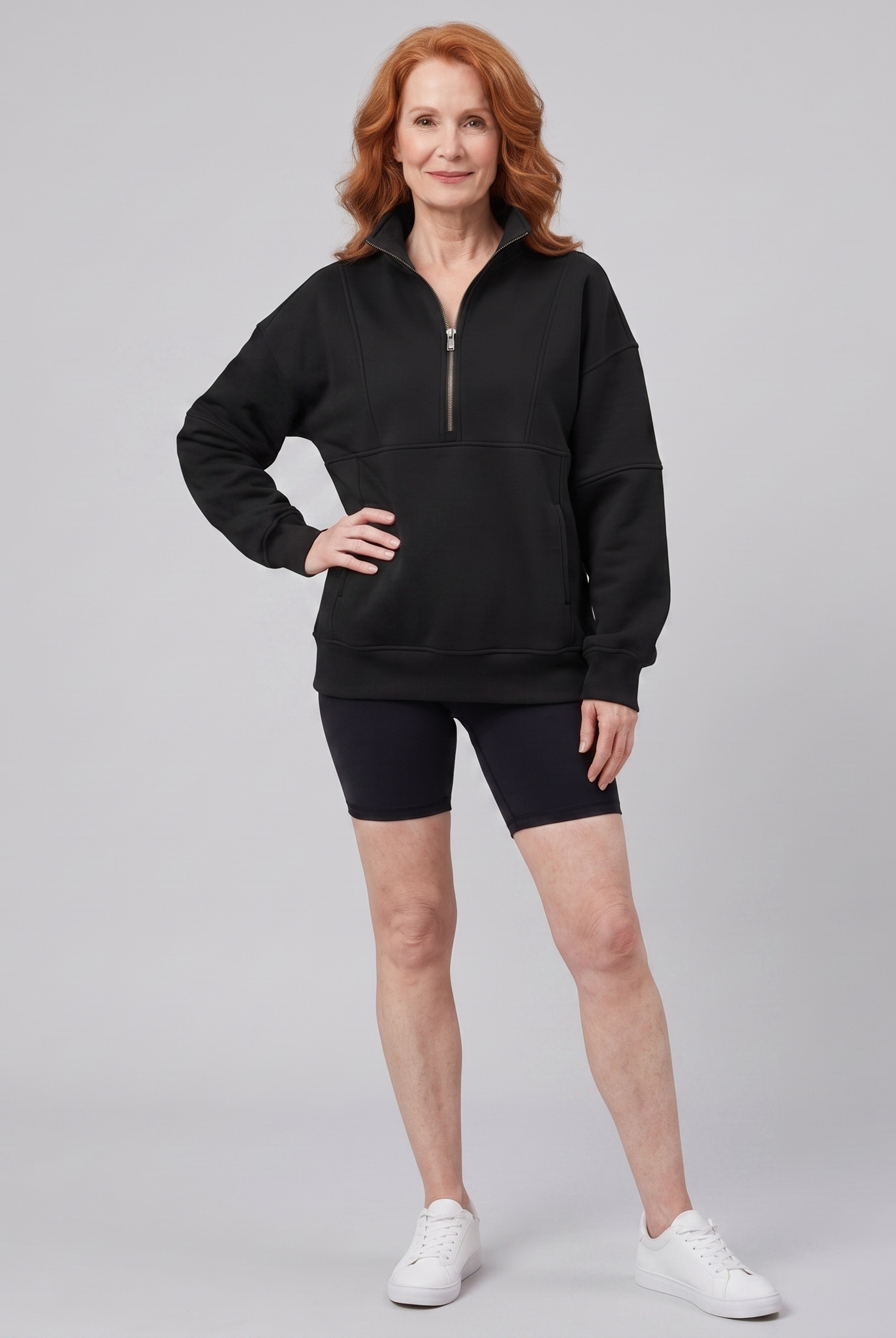 Paloma oversized half-zip sweatshirt in black on model