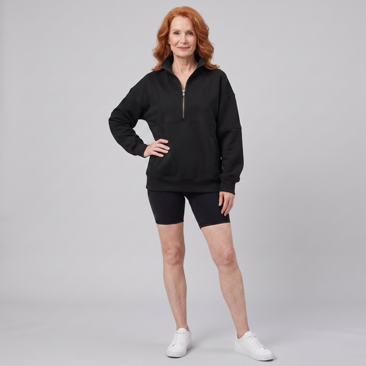 Paloma oversized half-zip sweatshirt in black on model