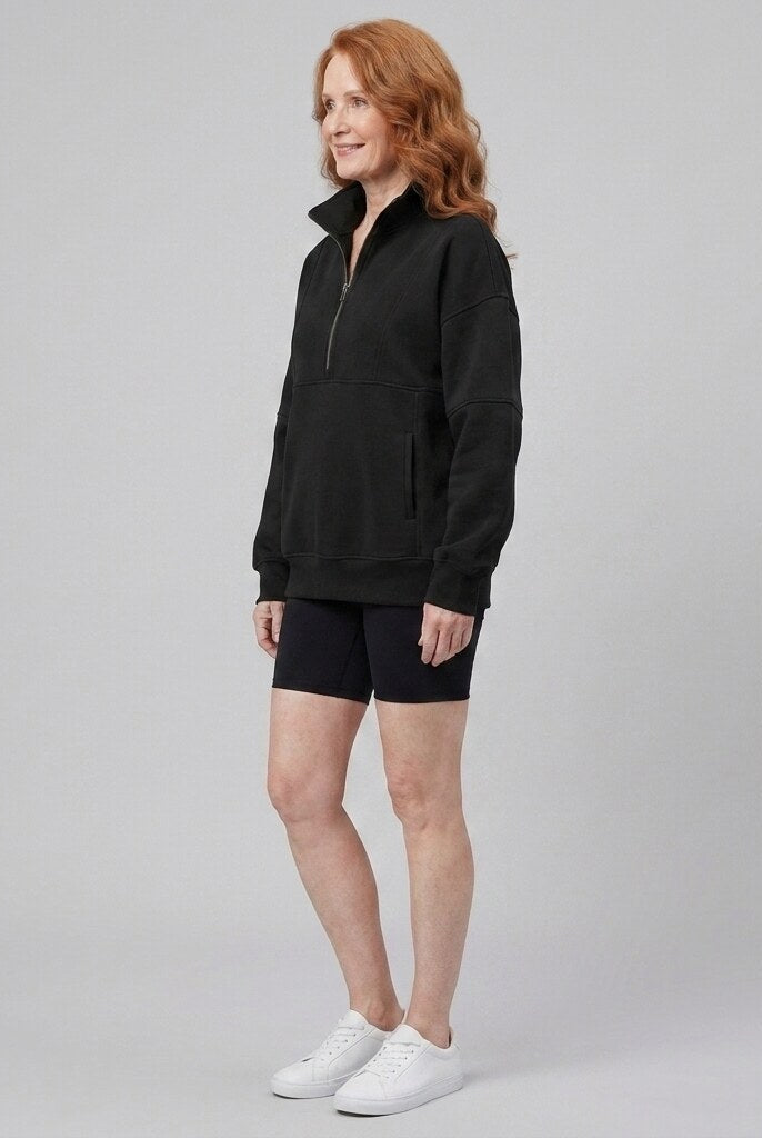 Paloma oversized half-zip sweatshirt in charcoal on model