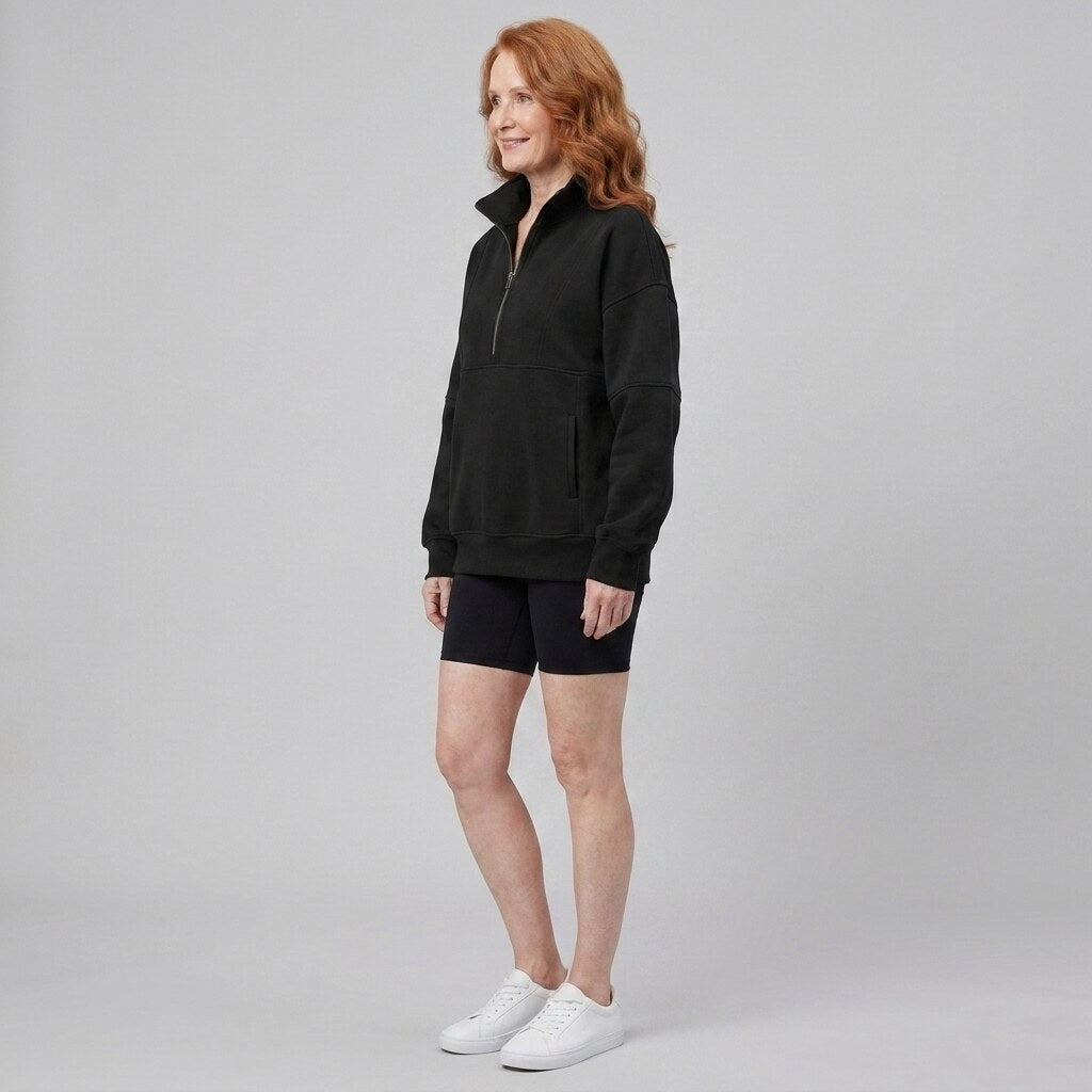Paloma oversized half-zip sweatshirt in charcoal on model