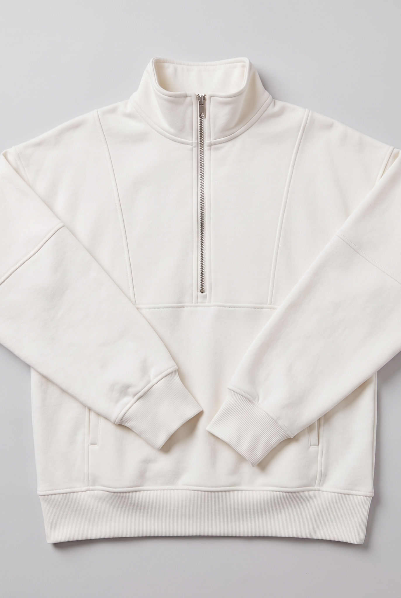 Paloma oversized half-zip sweatshirt in cream, flat lay product shot