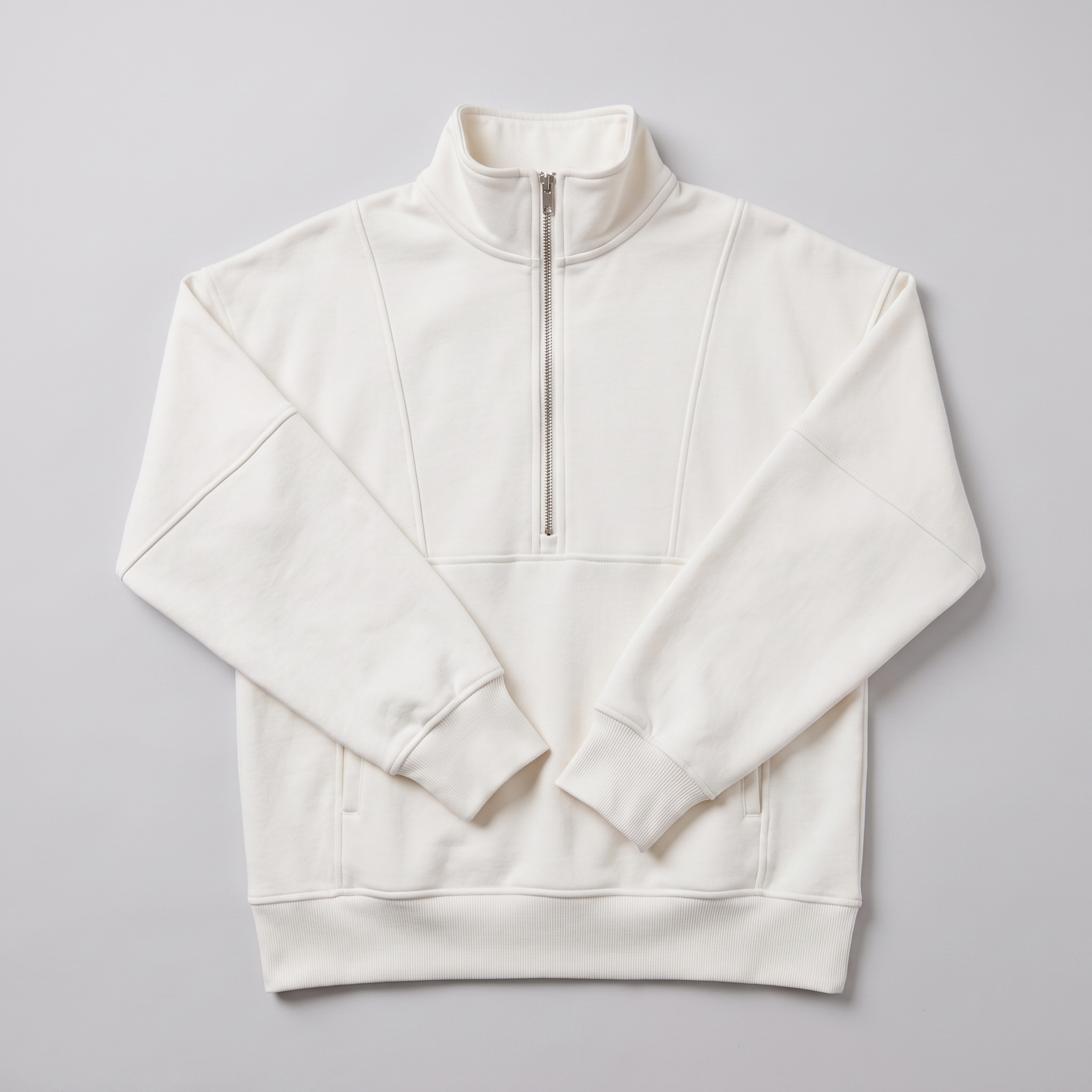 Paloma oversized half-zip sweatshirt in cream, flat lay product shot