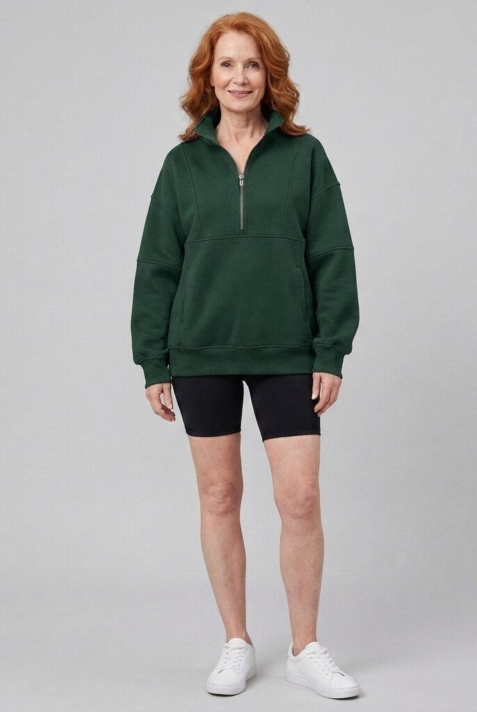 Paloma oversized half-zip sweatshirt in green on model