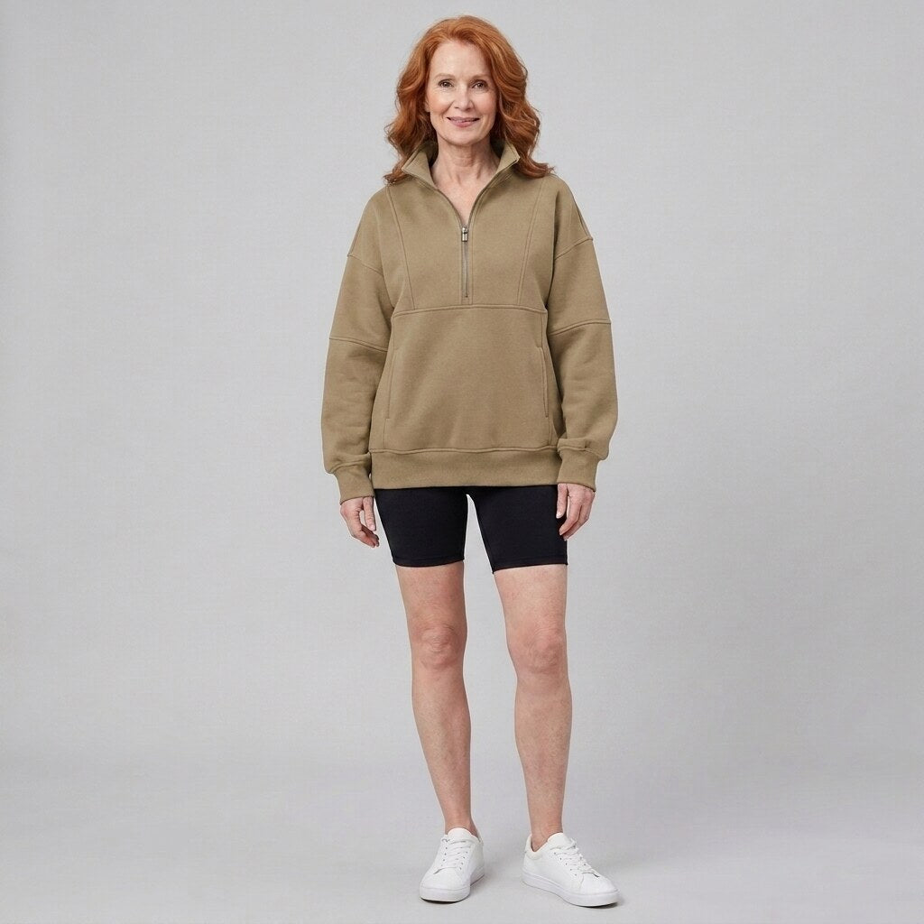 Paloma oversized half-zip sweatshirt in khaki on model