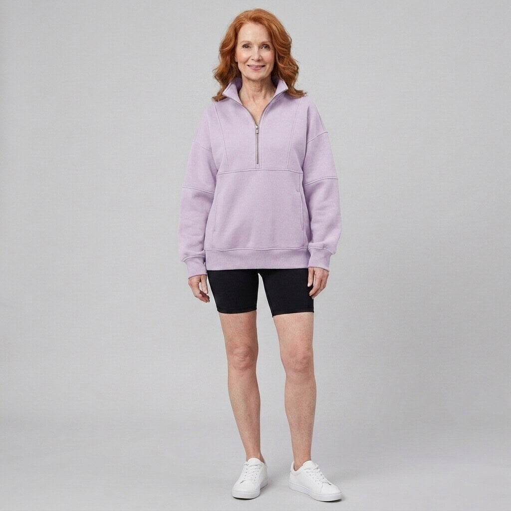 Paloma oversized half-zip sweatshirt in light purple on model