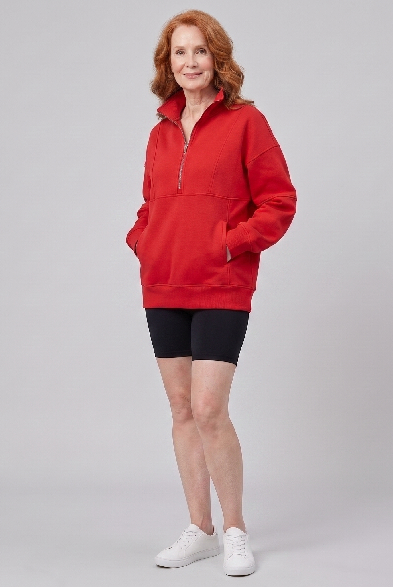 Paloma oversized half-zip sweatshirt in red on model
