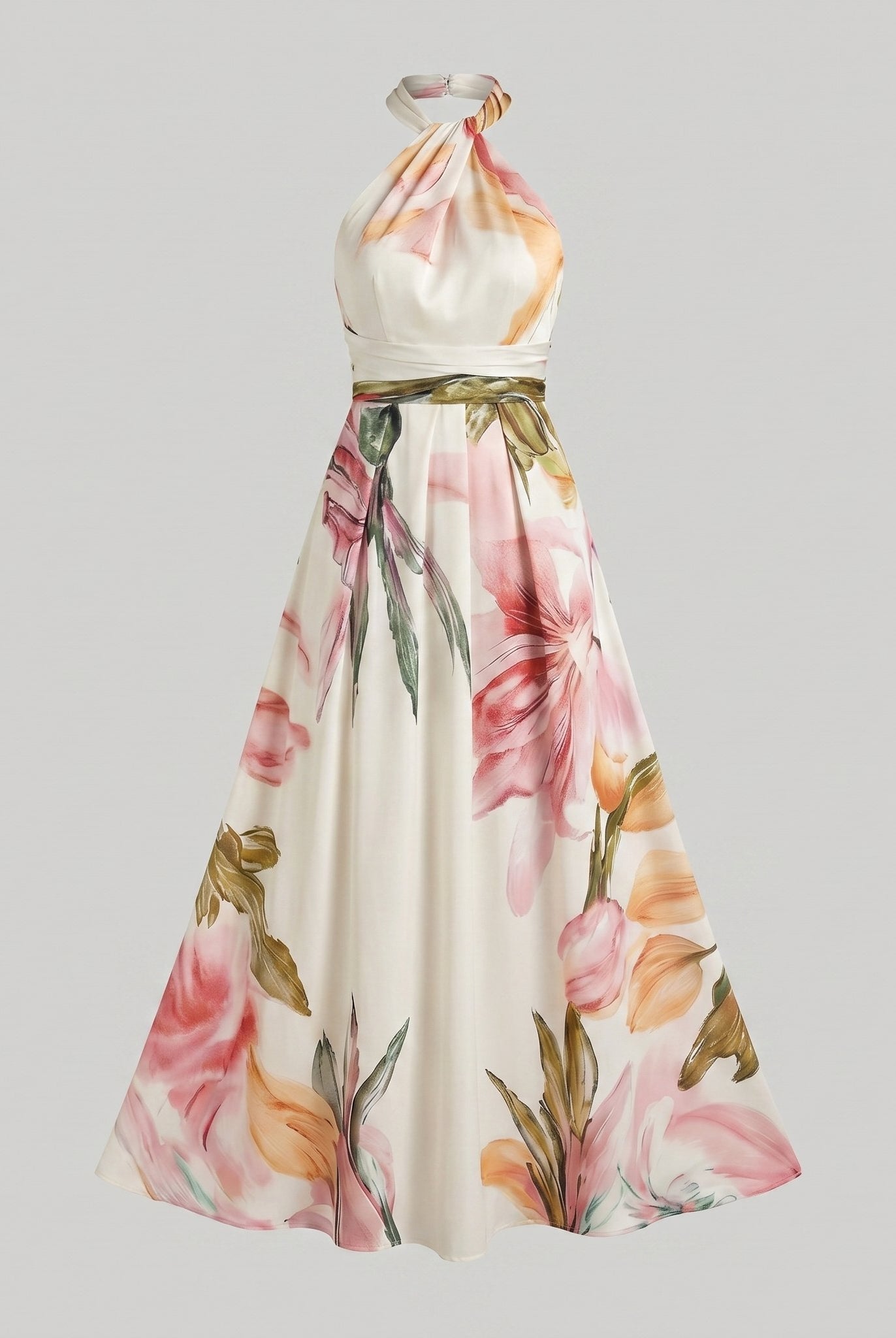 Ava floral maxi dress detail flat lay on grey