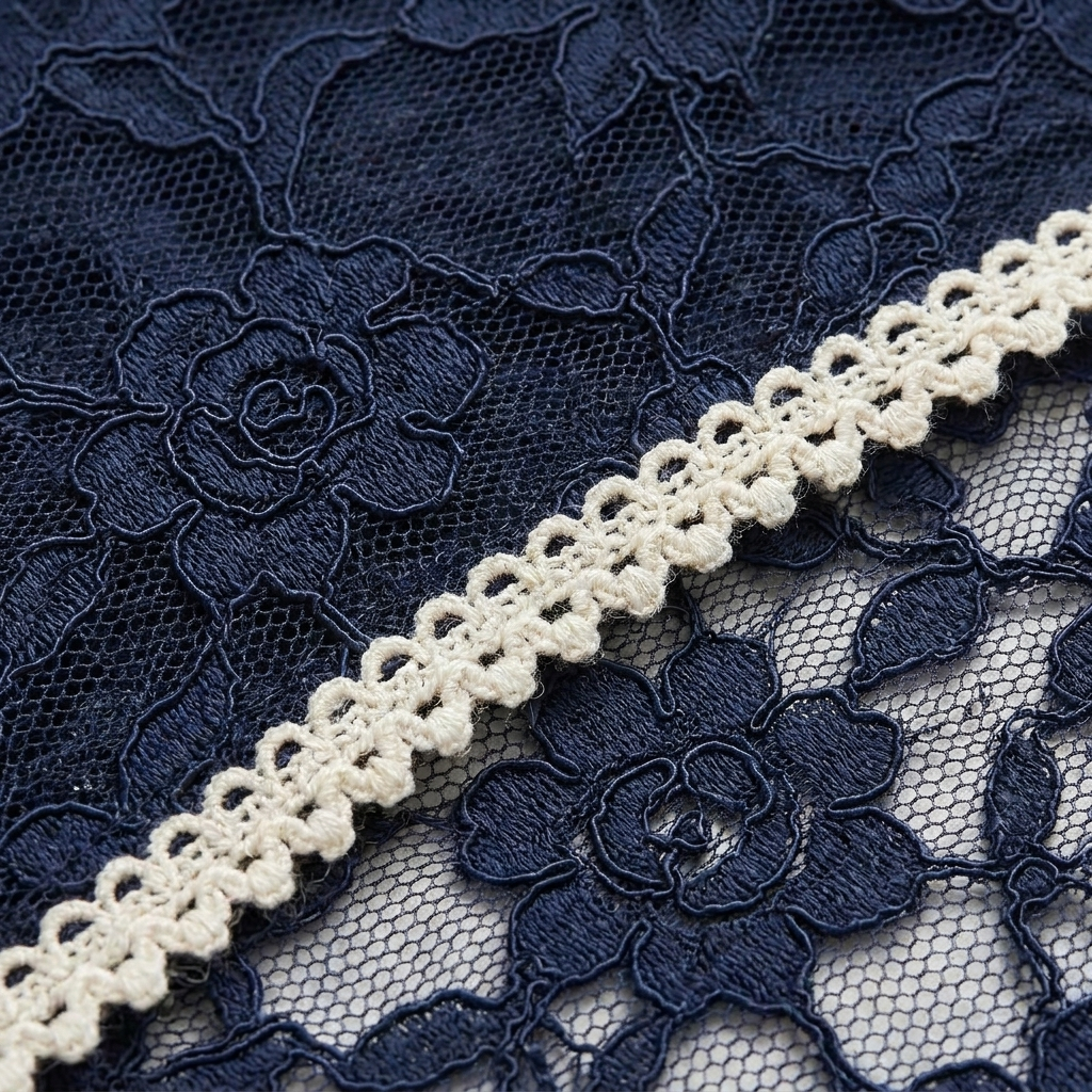 Bora Midi Dress navy floral lace fabric close-up — fabric