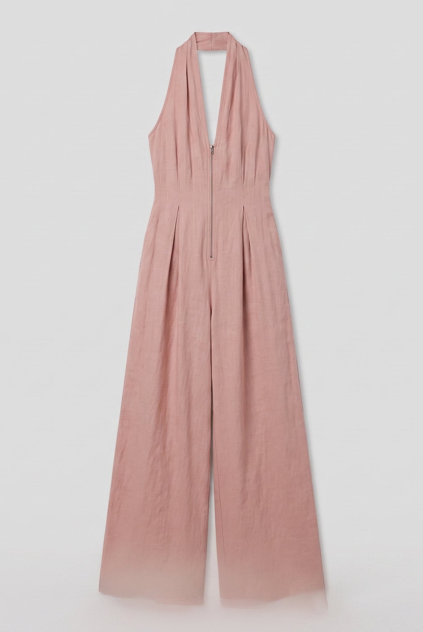 Dusty rose pink halter-neck wide-leg jumpsuit, product flat-lay