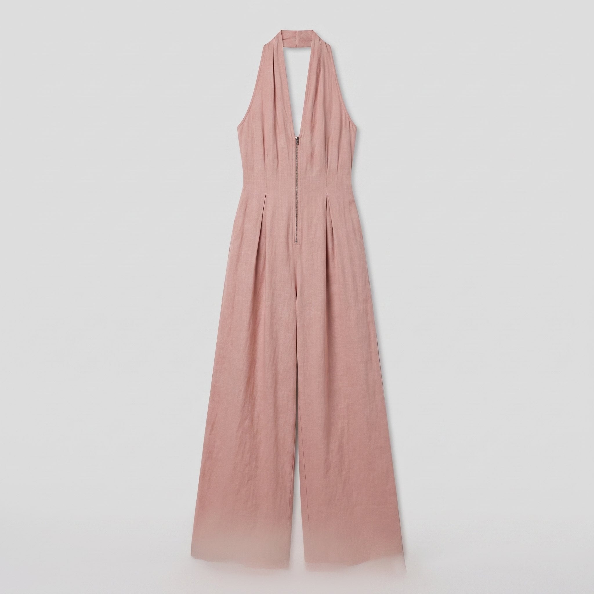 Dusty rose pink halter-neck wide-leg jumpsuit, product flat-lay