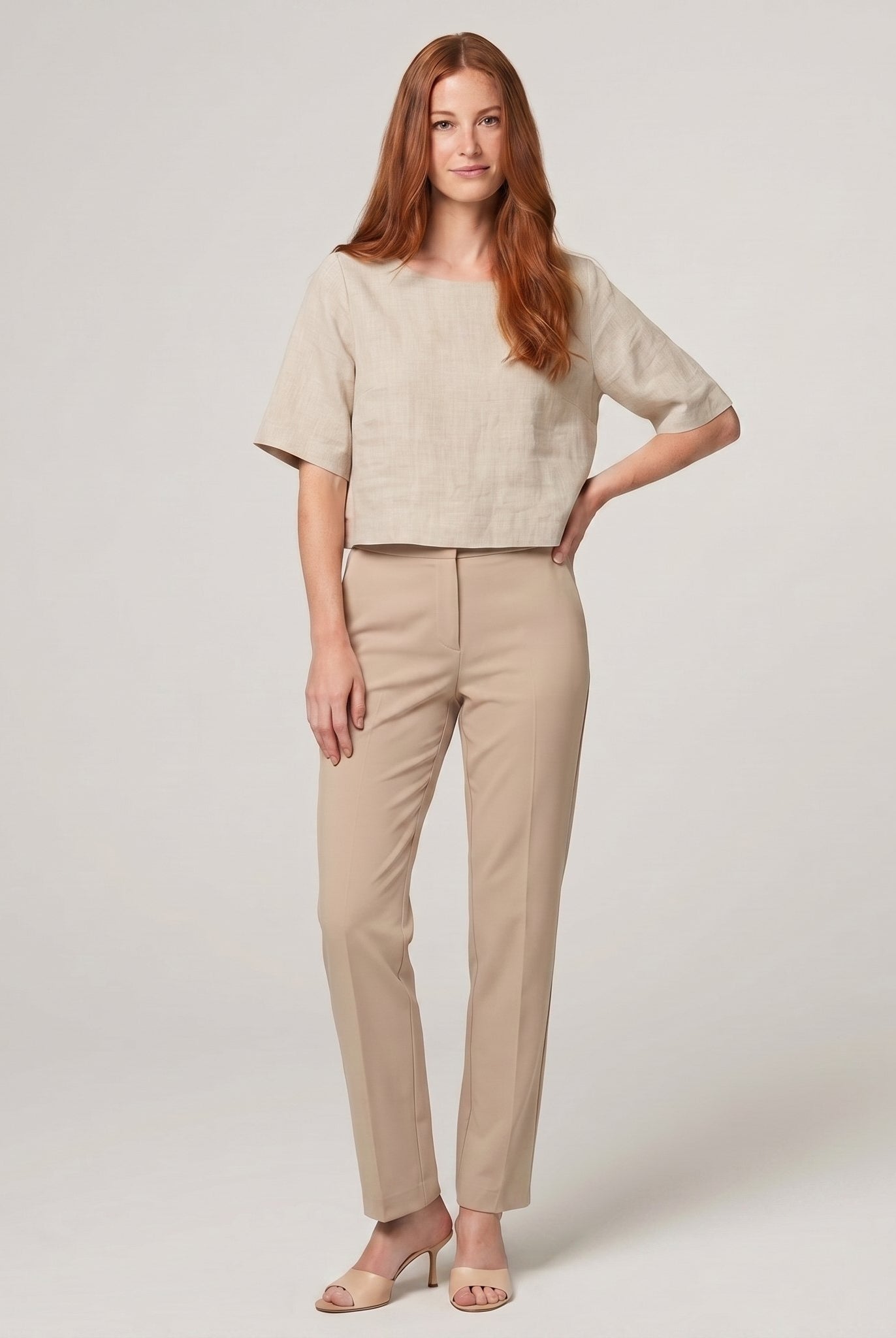 Model wearing natural linen boxy crop top - Breezy Boxy Crop Top