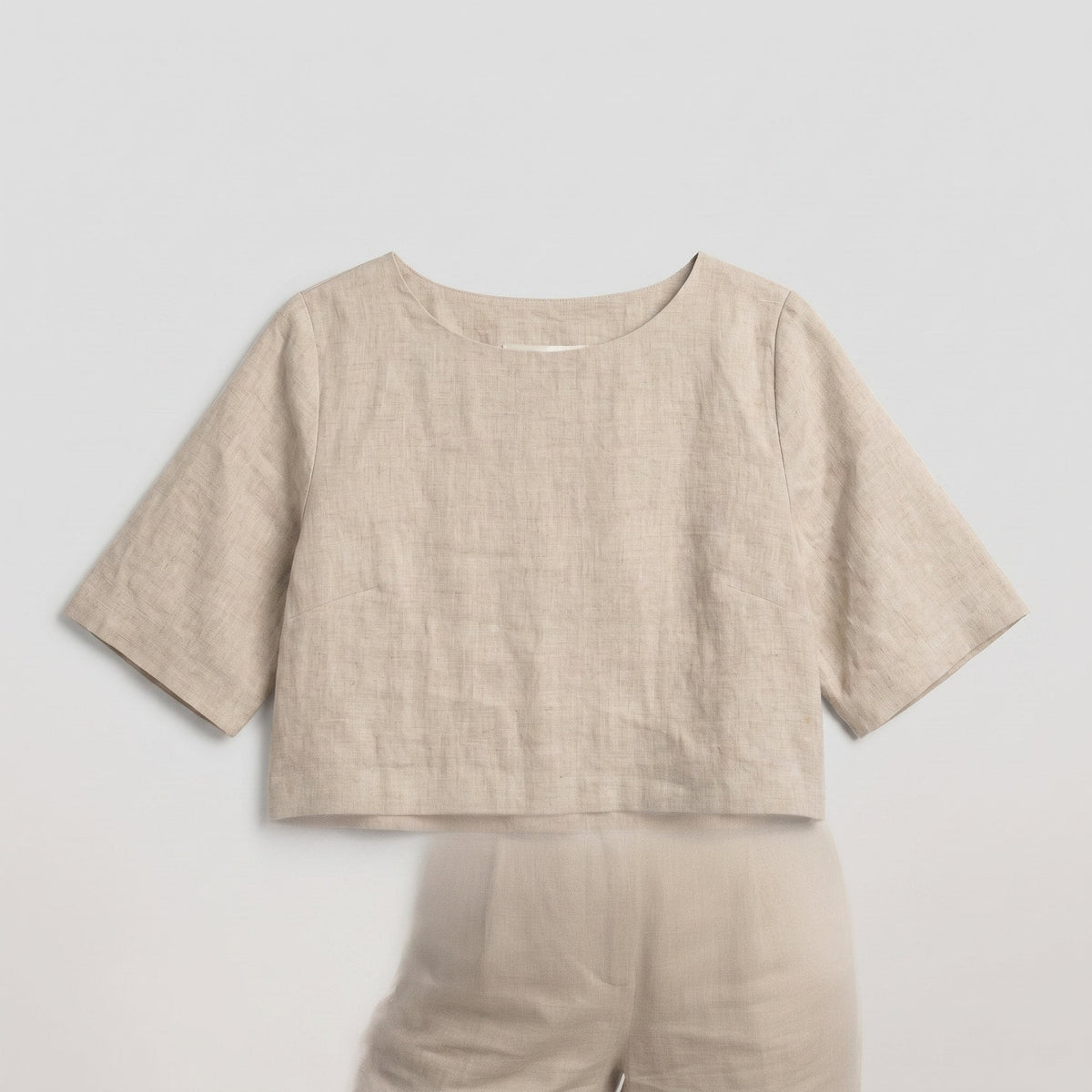 Natural linen boxy crop top product detail - Breezy Boxy Crop Top